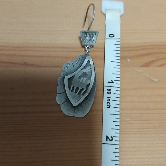 Rare Fine! Vintage Native American Alpaca 900 silver Dangle earrings signed - Picture 6 of 7